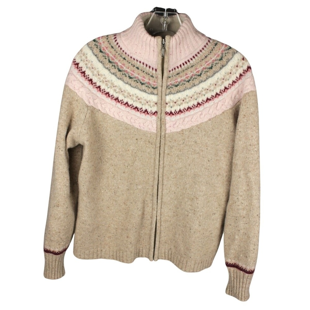 Eddie Bauer Collectibles‎ Fair Isle Zip Cardigan Sweater Wool Cashmere Women's L